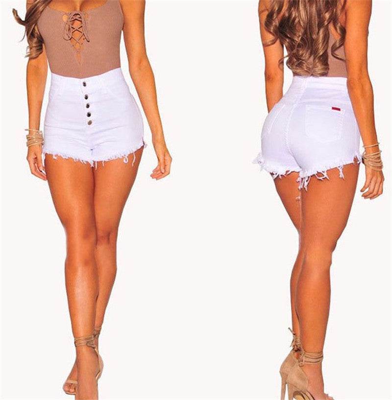 Ladies Ripped High Waist Denim Shorts Women Hot Pants - Mubimart