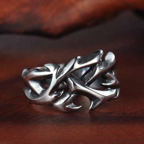 Mannen en vrouwen punk ring retro holle ontwerp creatieve persoonlijkheid bliksem titanium stalen ring