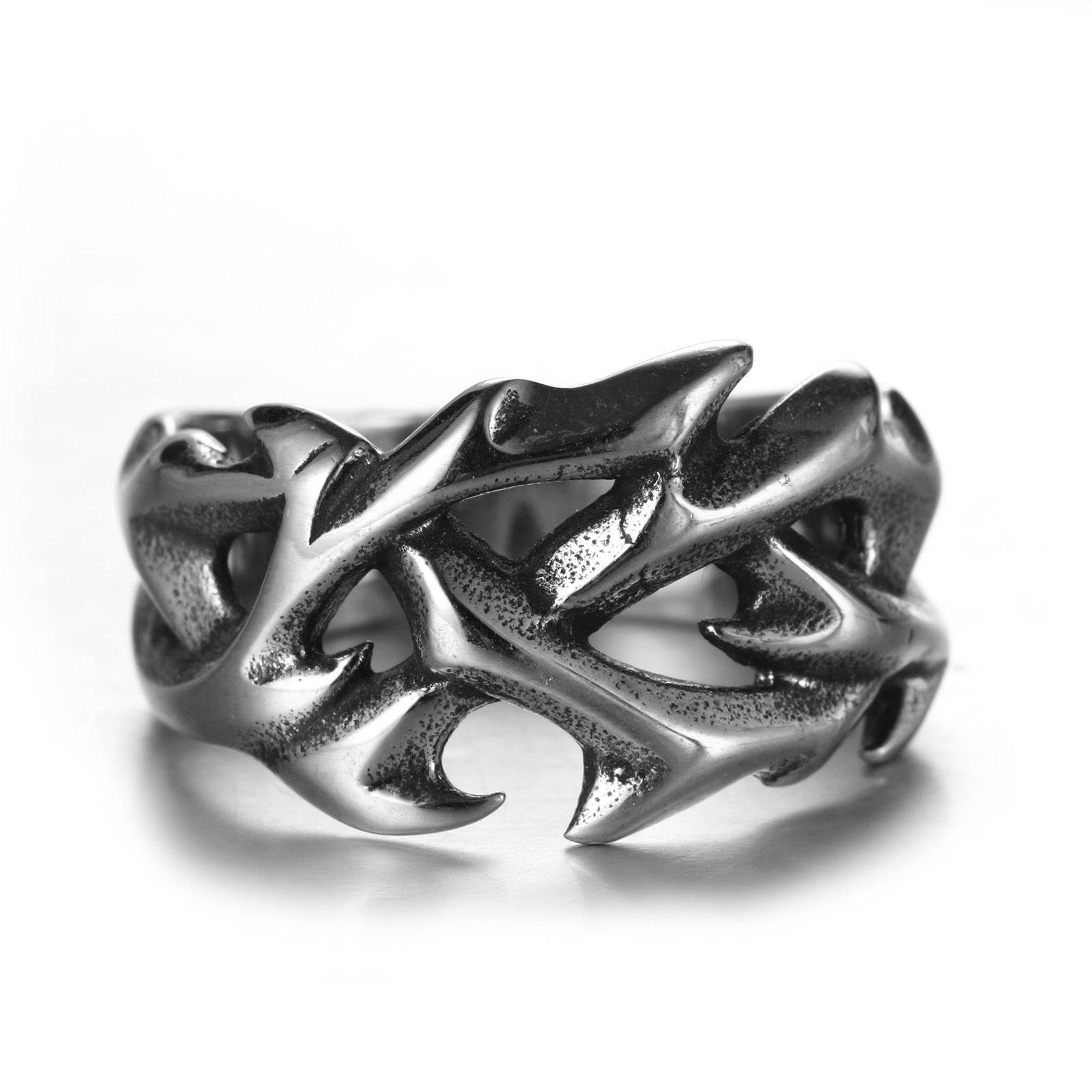 Men And Women Punk Ring Retro Hollow Design Creative Personality Lightning Titanium Steel Ring - Mubimart