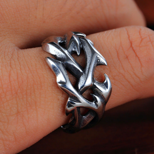 Mannen en vrouwen punk ring retro holle ontwerp creatieve persoonlijkheid bliksem titanium stalen ring