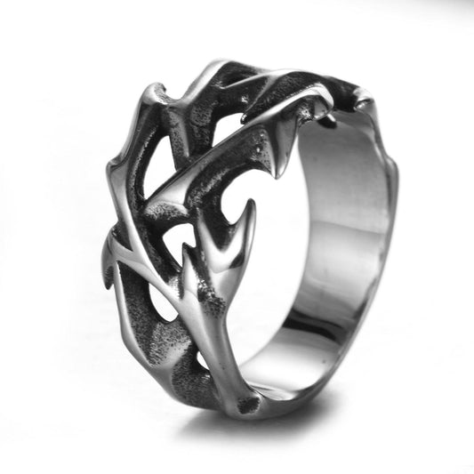 Men And Women Punk Ring Retro Hollow Design Creative Personality Lightning Titanium Steel Ring - Mubimart