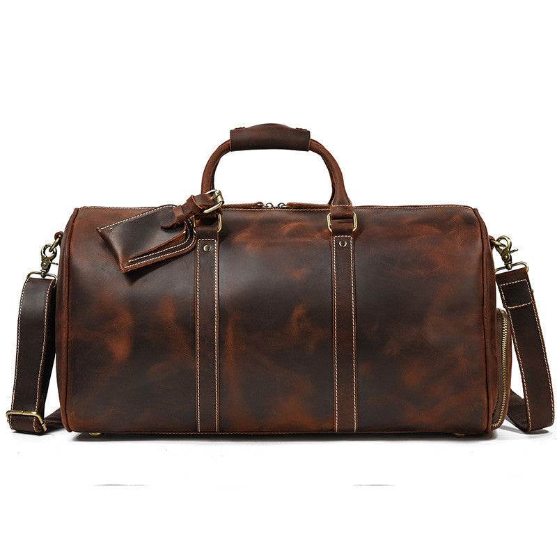 Leather Travel Bag Crazy Horse Leather Retro Duffel Bag - Mubimart