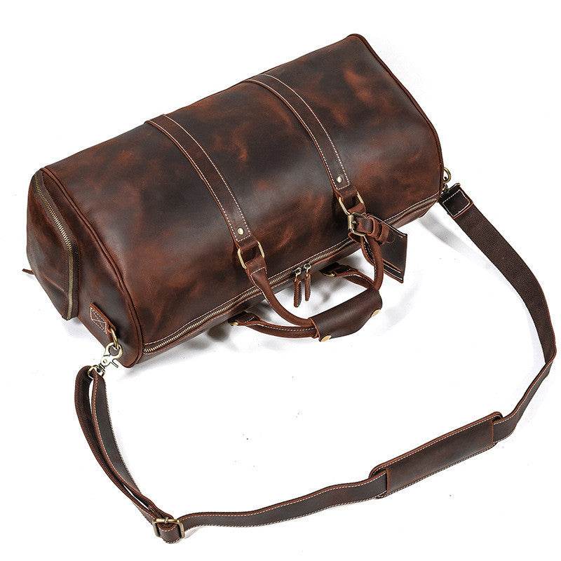 Leather Travel Bag Crazy Horse Leather Retro Duffel Bag - Mubimart
