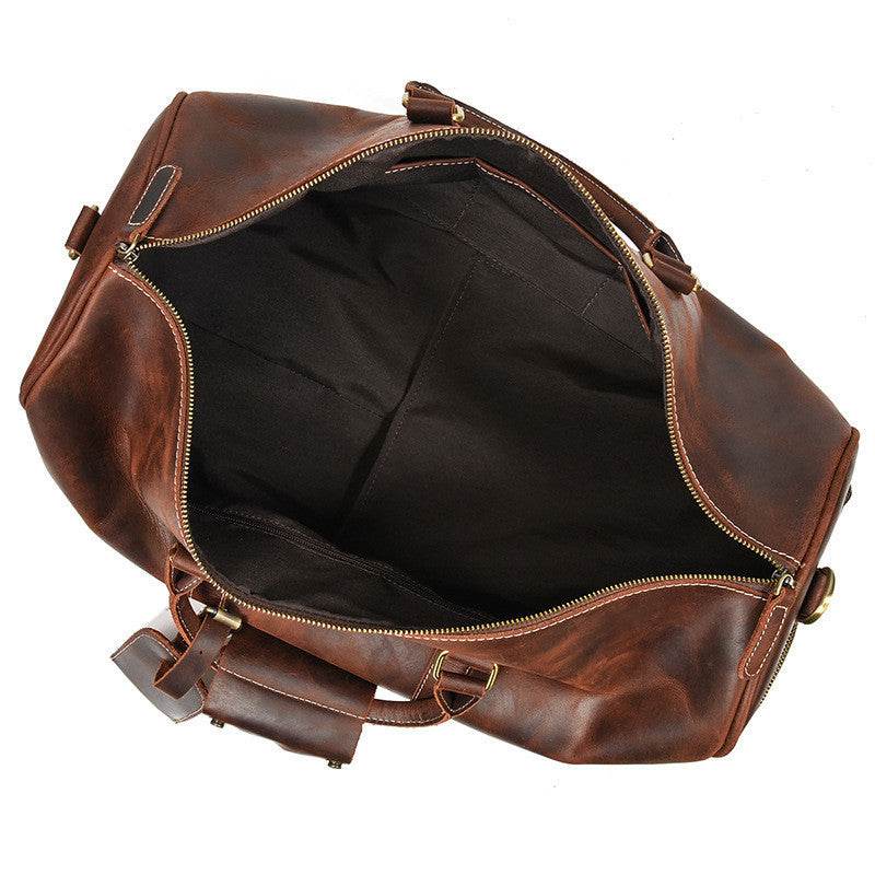 Leather Travel Bag Crazy Horse Leather Retro Duffel Bag - Mubimart