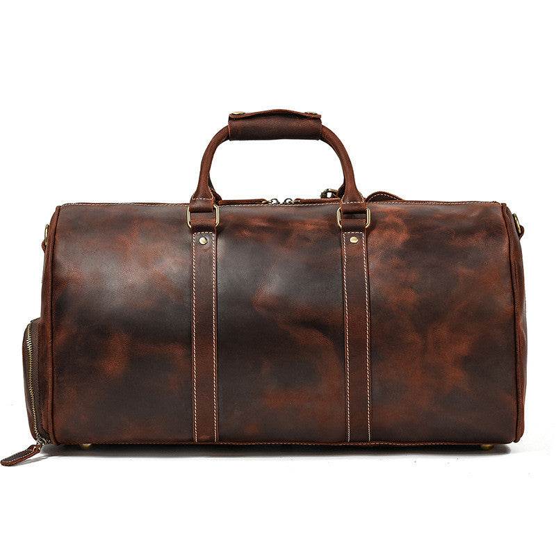 Leather Travel Bag Crazy Horse Leather Retro Duffel Bag - Mubimart