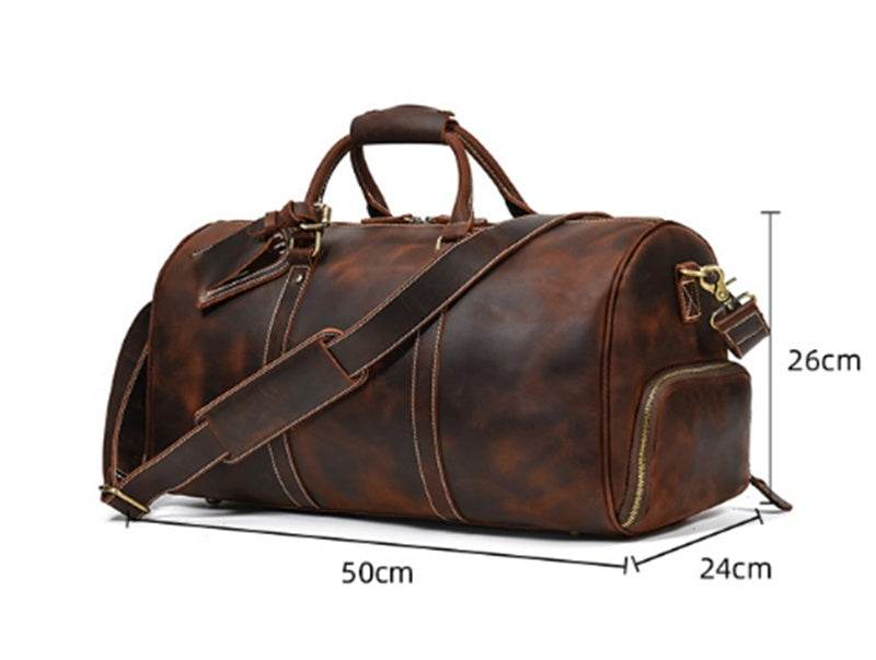 Leather Travel Bag Crazy Horse Leather Retro Duffel Bag - Mubimart
