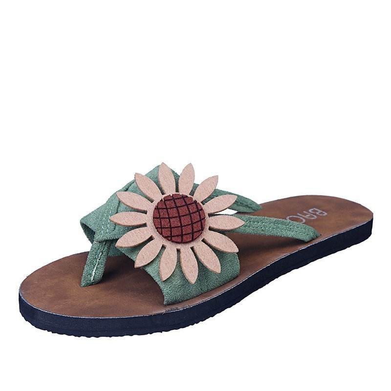 Large Size Flip Flops Women Flat Non Slip Flower Flip Flops - Mubimart