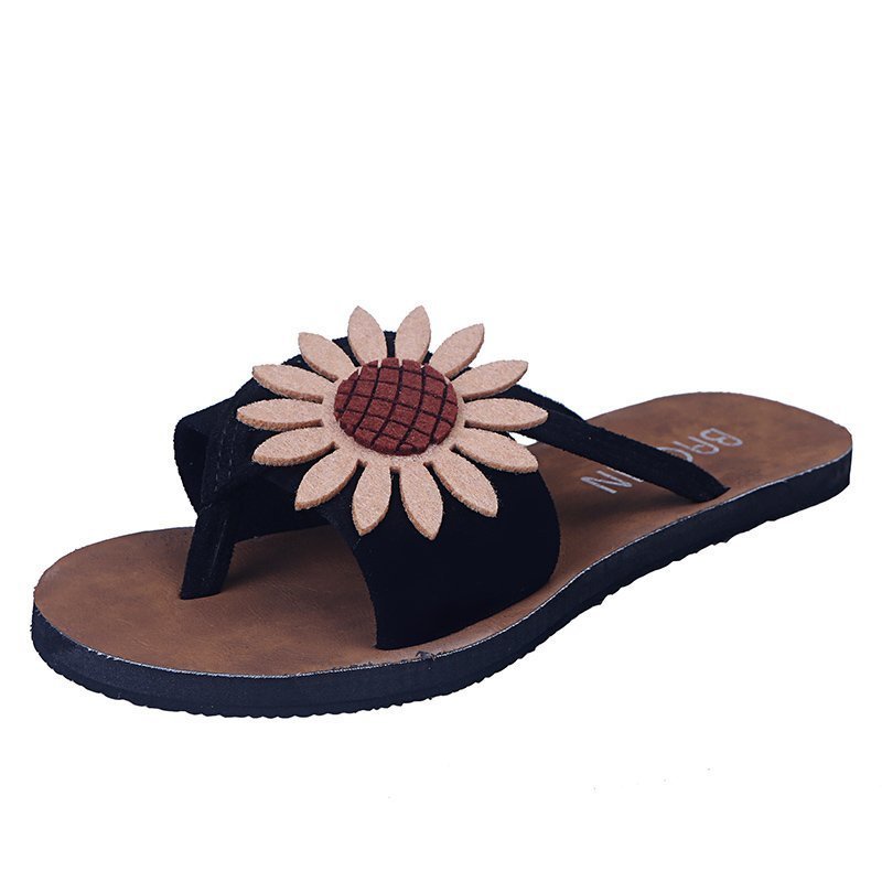 Grote maat slippers voor dames, platte antislip bloemen slippers