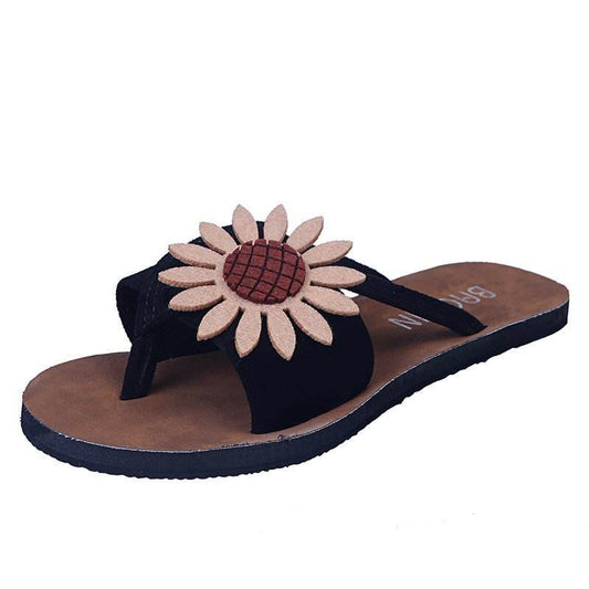 Large Size Flip Flops Women Flat Non Slip Flower Flip Flops - Mubimart