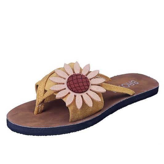 Large Size Flip Flops Women Flat Non Slip Flower Flip Flops - Mubimart