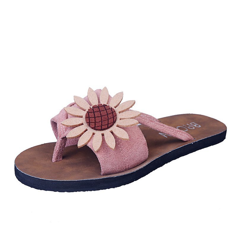 Grote maat slippers voor dames, platte antislip bloemen slippers