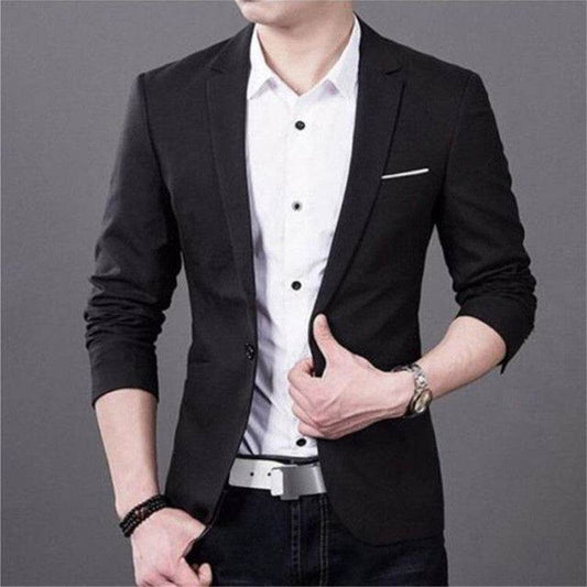 New Korean Men Blazer Casual Slim Fit Office Suit - Mubimart