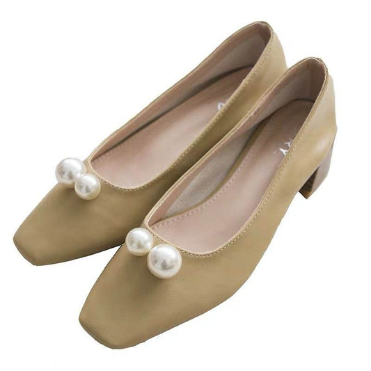Chunky And Shallow Mid-Heel Soft-Soled Work Shoes - Mubimart
