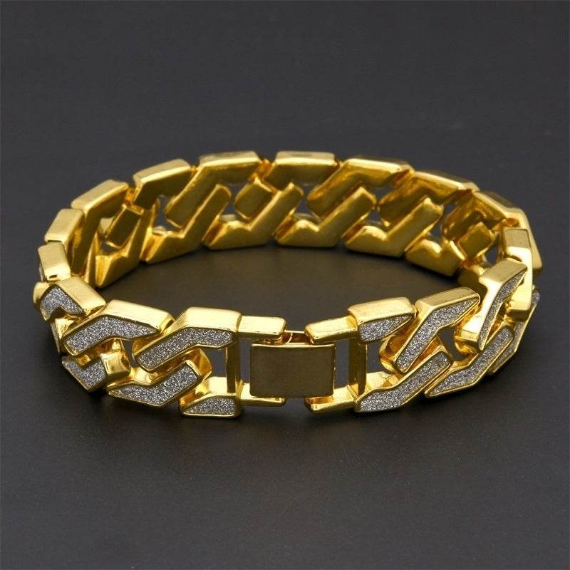 Rhinestone Cuban Bracelet Mens Hip Hop Star Glitter Geometric Shape Bracelet - Mubimart