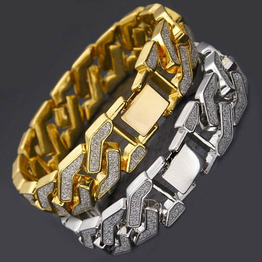 Rhinestone Cuban Bracelet Mens Hip Hop Star Glitter Geometric Shape Bracelet - Mubimart