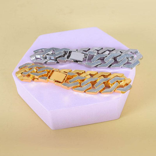 Rhinestone Cuban Bracelet Mens Hip Hop Star Glitter Geometric Shape Bracelet - Mubimart