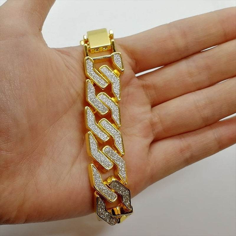 Rhinestone Cuban Bracelet Mens Hip Hop Star Glitter Geometric Shape Bracelet - Mubimart