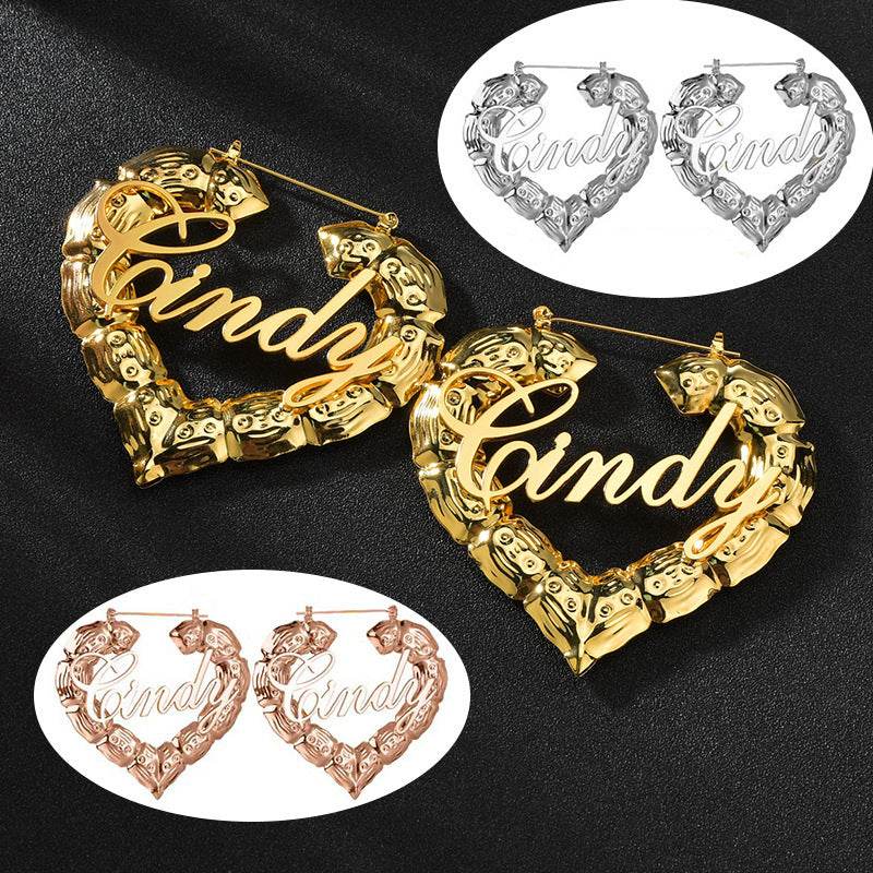 Personality Women Fashion Bamboo Hoop Earrings Letter Queen Love Sexy Dangle Earrings - Mubimart