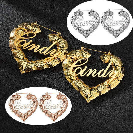 Personality Women Fashion Bamboo Hoop Earrings Letter Queen Love Sexy Dangle Earrings - Mubimart