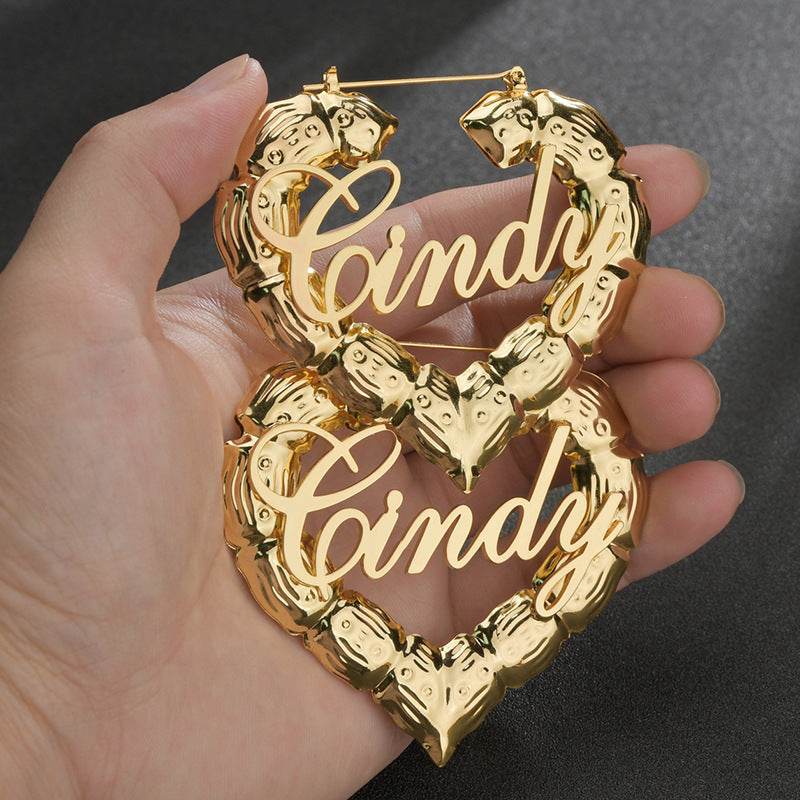 Personality Women Fashion Bamboo Hoop Earrings Letter Queen Love Sexy Dangle Earrings - Mubimart