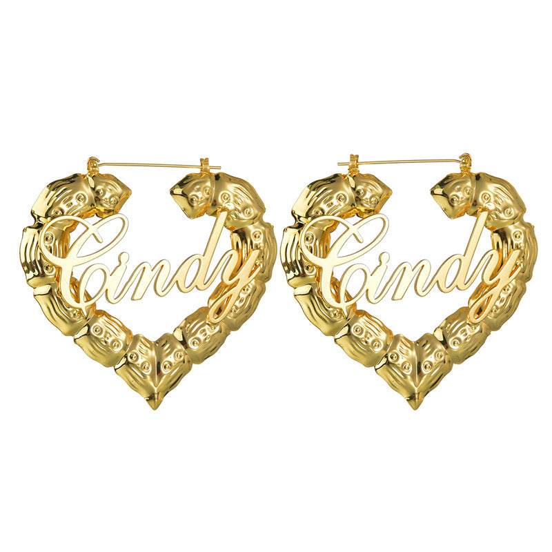 Personality Women Fashion Bamboo Hoop Earrings Letter Queen Love Sexy Dangle Earrings - Mubimart