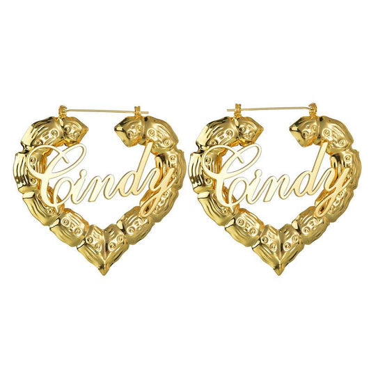 Personality Women Fashion Bamboo Hoop Earrings Letter Queen Love Sexy Dangle Earrings - Mubimart