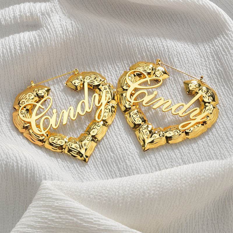 Personality Women Fashion Bamboo Hoop Earrings Letter Queen Love Sexy Dangle Earrings - Mubimart