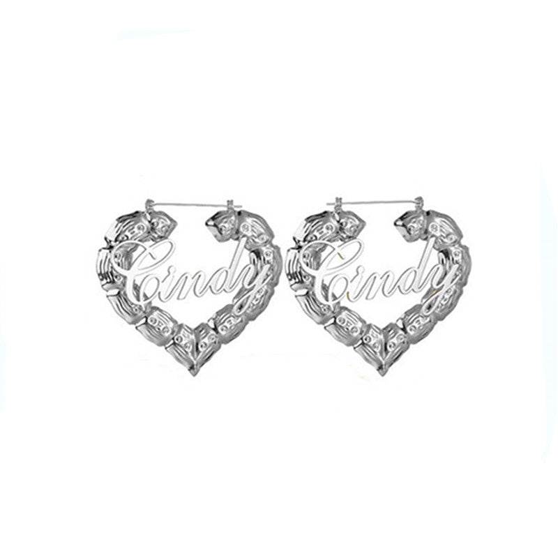 Personality Women Fashion Bamboo Hoop Earrings Letter Queen Love Sexy Dangle Earrings - Mubimart