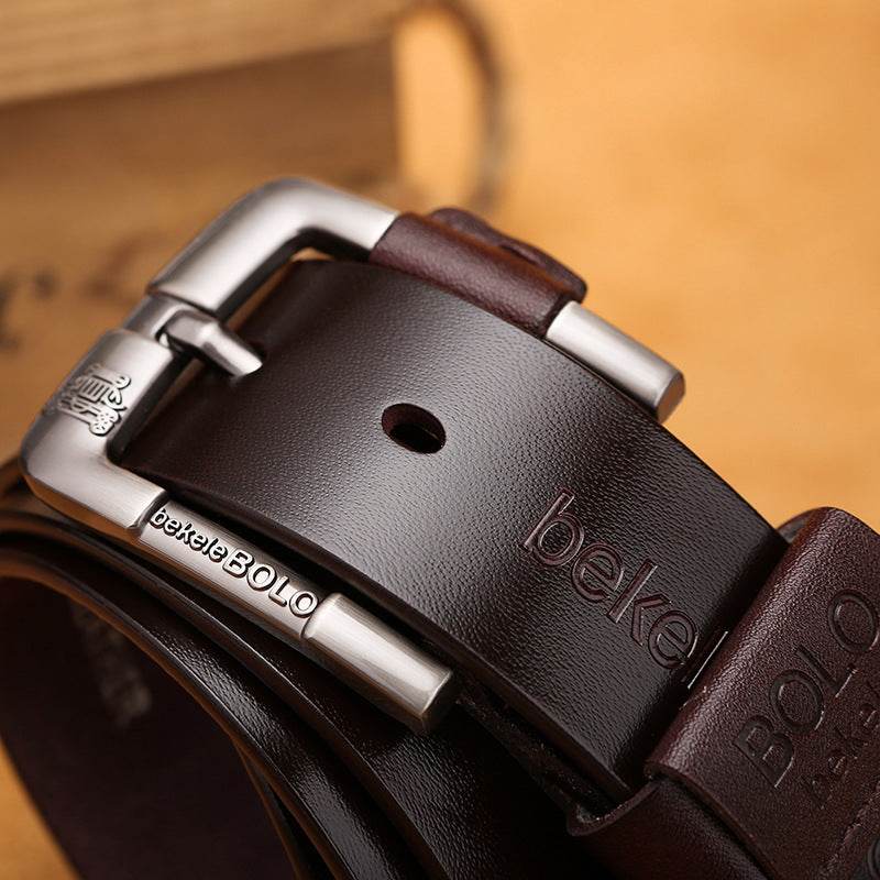 New Creative Belt Men's Leather Belt Factory Direct Sales Cowhide Belt Pin Buckle Belt - Mubimart