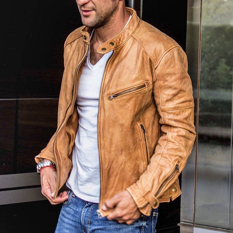 Punk Mens Motorcycle Leather Jacket - Mubimart