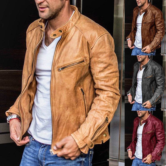 Punk Mens Motorcycle Leather Jacket - Mubimart