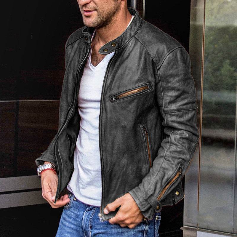 Punk Mens Motorcycle Leather Jacket - Mubimart