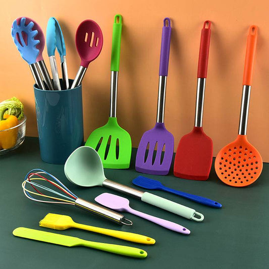 Color Silicone Kitchenware Set Silicone Cooking Shovel Spoon 14 Sets Of Kitchenware - Mubimart