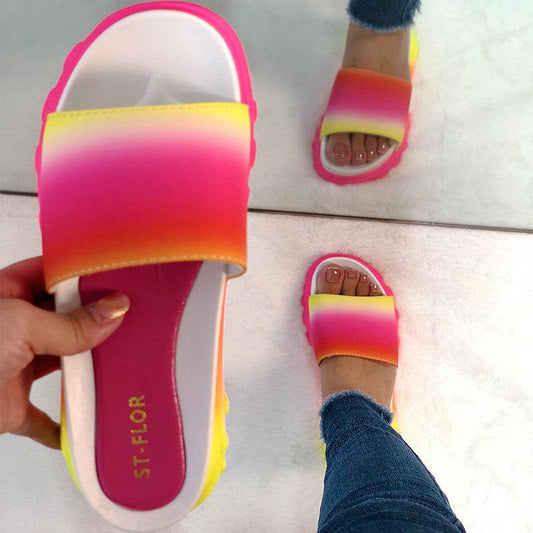 Color Sports Style One-word Slippers Cross-border Slippers Women - Mubimart