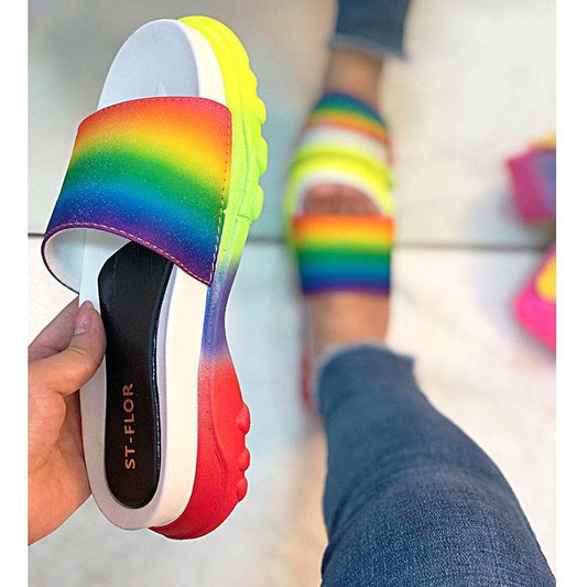 Color Sports Style One-word Slippers Cross-border Slippers Women - Mubimart