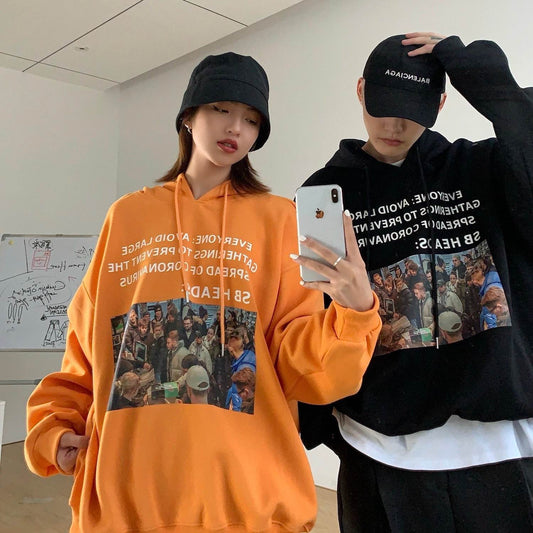 Four Seasons All-Match European And American Mens SweatersStyle Printed Hooded Sweater Mens Letter Design Sweater Couple Outfit - Mubimart