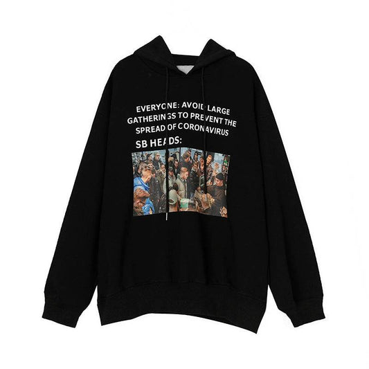 Four Seasons All-Match European And American Mens SweatersStyle Printed Hooded Sweater Mens Letter Design Sweater Couple Outfit - Mubimart