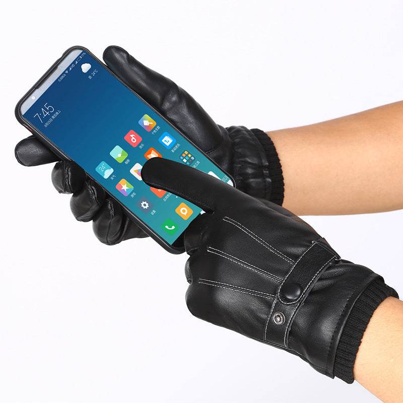 Men s PU Autumn and Winter Touch Screen Gloves - Mubimart