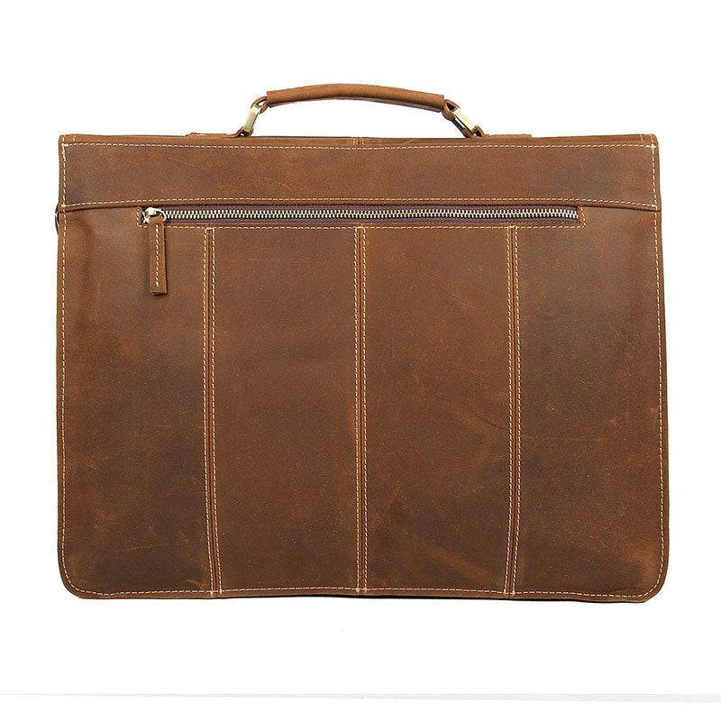 Crazy Horse Leather Briefcase - Mubimart