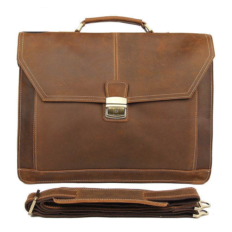 Crazy Horse Leather Briefcase - Mubimart