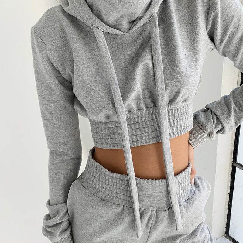 Long Sleeves Crop Top 2 Two Piece Set Women - Mubimart