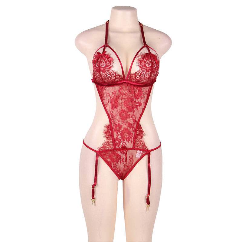 Large Size Erotic Lingerie Sexy One-piece Pajamas Garter Lace Temptation - Mubimart