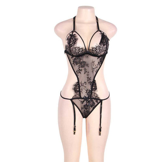 Large Size Erotic Lingerie Sexy One-piece Pajamas Garter Lace Temptation - Mubimart