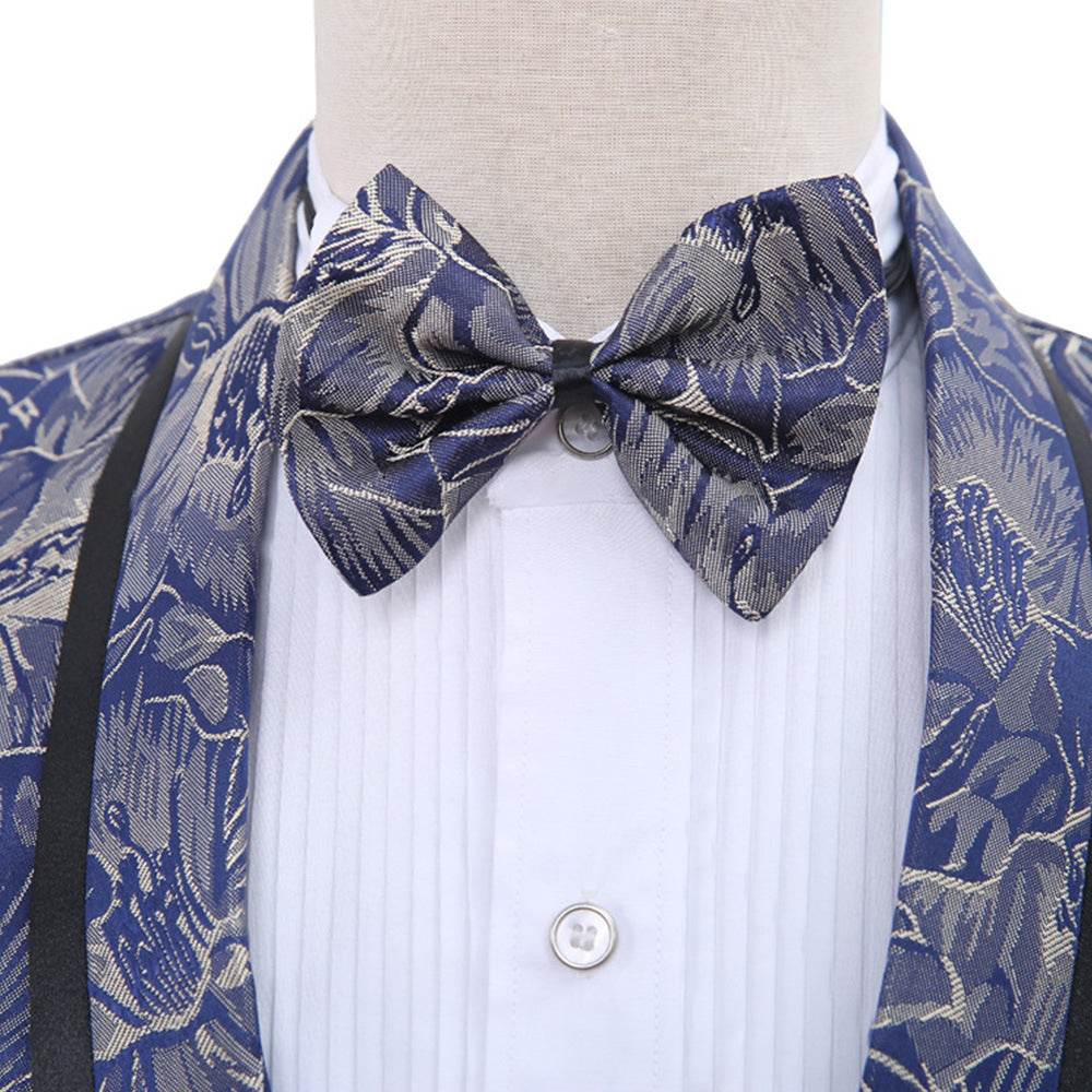 Best Man''s Dress Blue Brocade Suit One Button Green Fruit Collar With Black Edge British Men''s Two Piece Suit - Mubimart