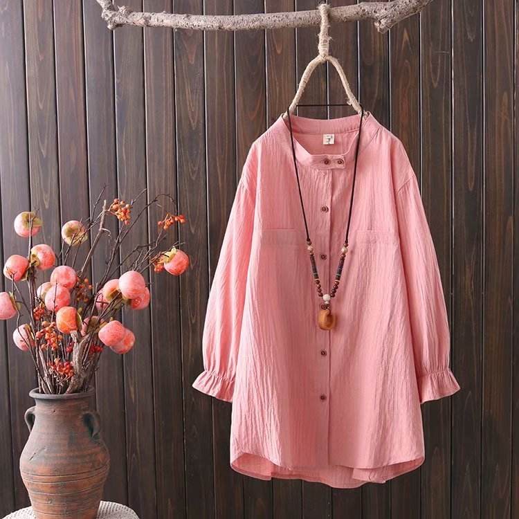 Plus Size Women's Fat m200 kg Spring Dress New Ladies Loose Large Literary Retro Three-quarter Sleeve Shirt - Mubimart