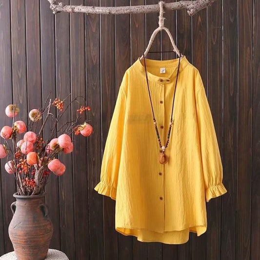 Plus Size Women's Fat m200 kg Spring Dress New Ladies Loose Large Literary Retro Three-quarter Sleeve Shirt - Mubimart