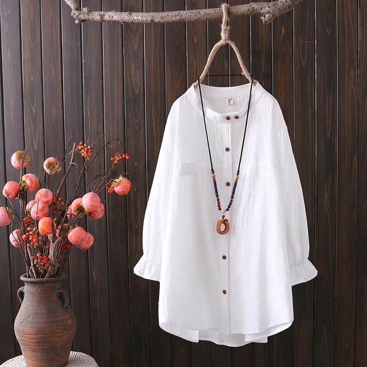 Plus Size Women's Fat m200 kg Spring Dress New Ladies Loose Large Literary Retro Three-quarter Sleeve Shirt - Mubimart