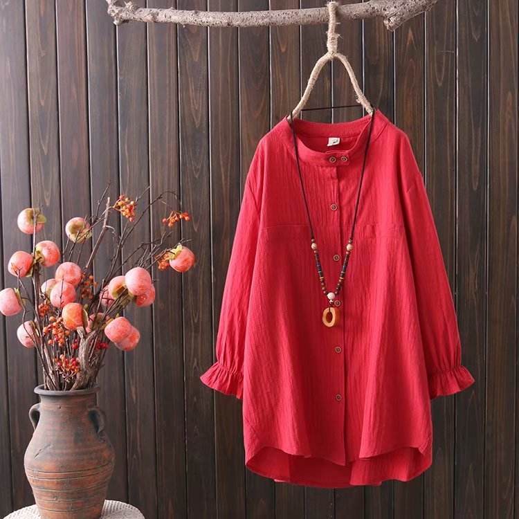 Plus Size Women's Fat m200 kg Spring Dress New Ladies Loose Large Literary Retro Three-quarter Sleeve Shirt - Mubimart