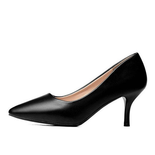 Soft Leather Painless Work Shoes Black High Heels Professional Single Shoes - Mubimart