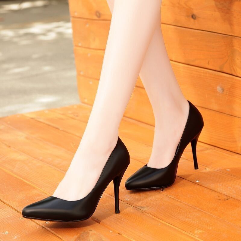 Soft Leather Painless Work Shoes Black High Heels Professional Single Shoes